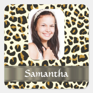 Personalised leopard print square sticker