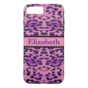 Personalised Leopard Purple Rhinestone iPhone 8 Plus/7 Plus Case