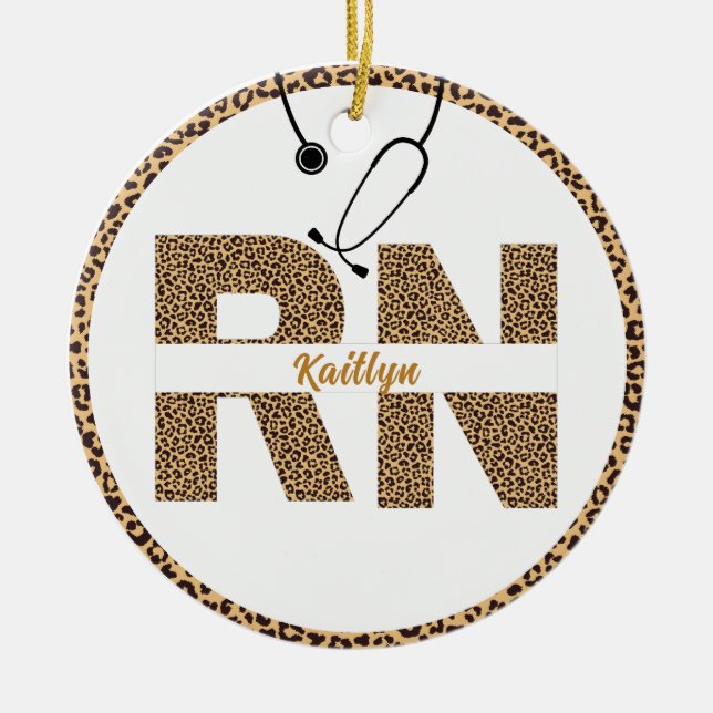 Personalised Leopard  R N Nurse Ornament (Front)