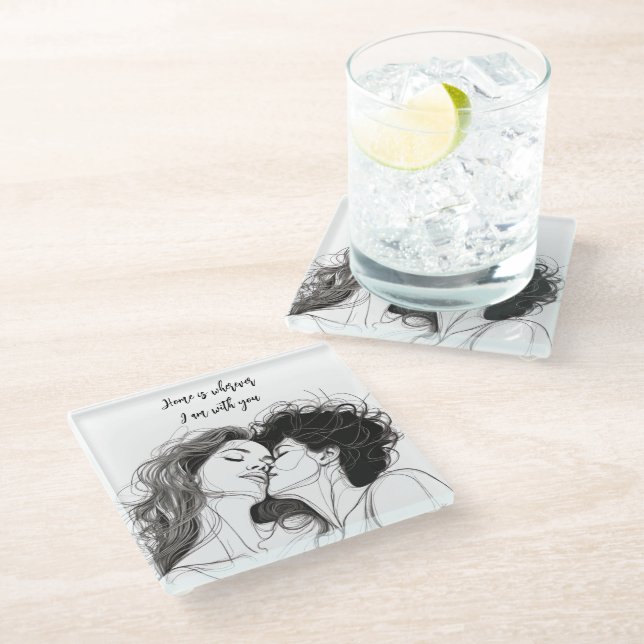 Personalised Lesbian Couple Acrylic Keychain Glass Coaster (Angled)