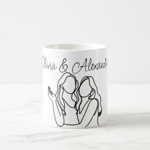 Personalised Lesbian Couple Line Art Coffee Mug
