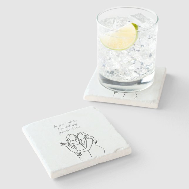 Personalised Lesbian Couple Matching Stone Coaster (Side)
