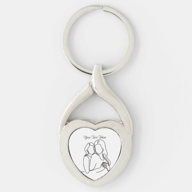 Personalised Lesbian Couple Women in Love Line Art Key Ring (Front)