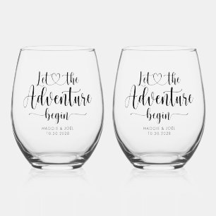 Personalised Let The Adventure Begin Wedding Stemless Wine Glass