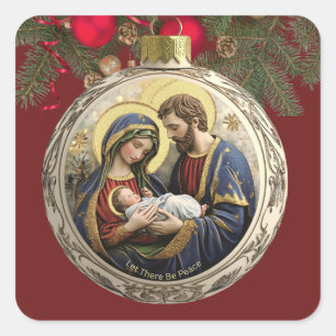 Personalised Let There Be Peace Nativity Scene Square Sticker