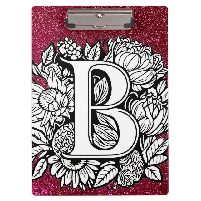 Personalised Letter B Glitter Tattoo Flowers Clipboard (Front)