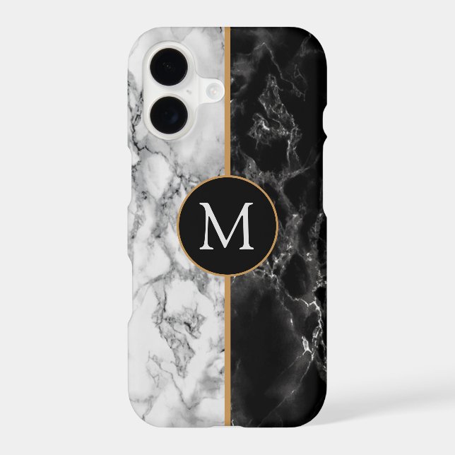 Personalised Letter Black White Marble iPhone Case (Back)