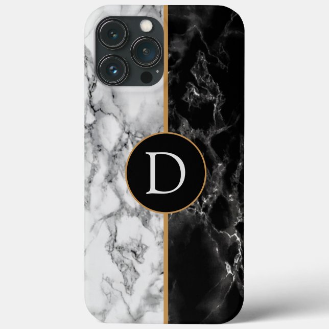 Personalised Letter Black White Marble iPhone Case (Back)