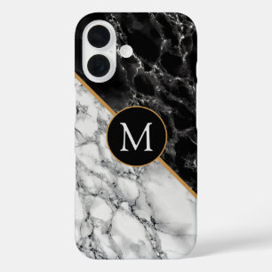 Personalised Letter Black White Marble iPhone Case