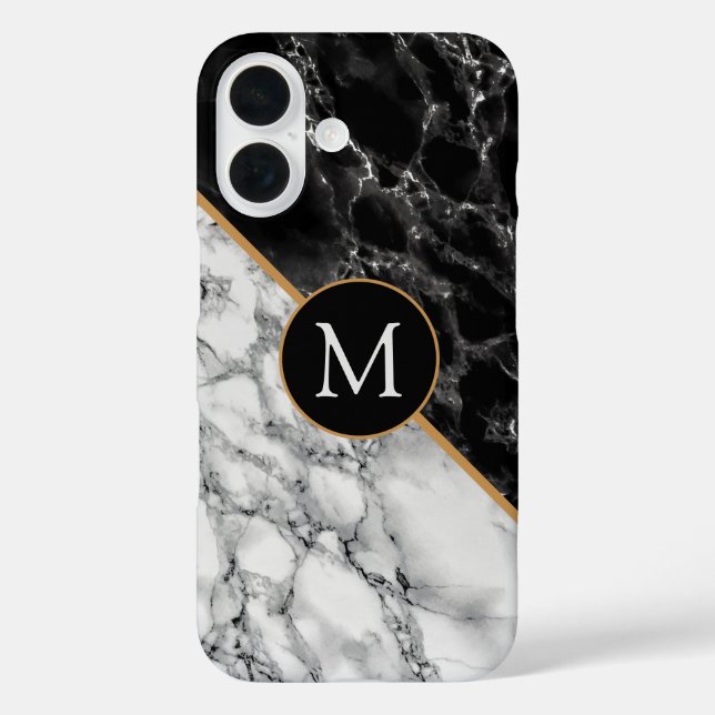 Personalised Letter Black White Marble iPhone Case (Back)