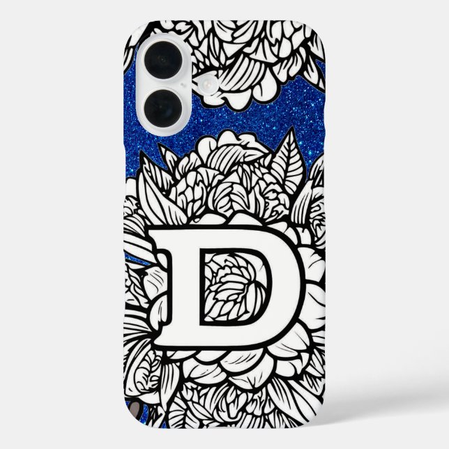 Personalised Letter D Faux Glitter Tattoo Flower Case-Mate iPhone Case (Back)
