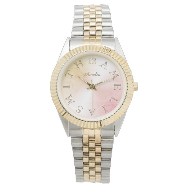 Personalised Letter Dial Pink Rose Gold Gradient Watch (Front)