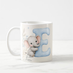 Personalised Letter E Baby Elephant Name Design Coffee Mug