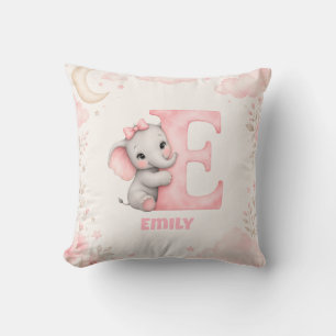 Personalised Letter E Baby Elephant Name Design  Cushion