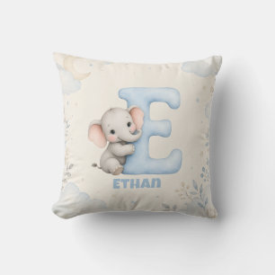 Personalised Letter E Baby Elephant Name Design Cushion