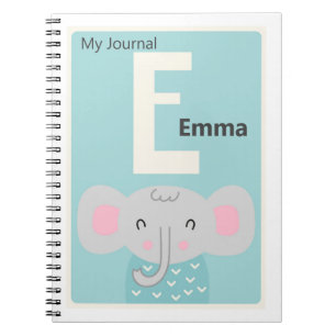 Personalised Letter E   Cute Elephant Kids Journal