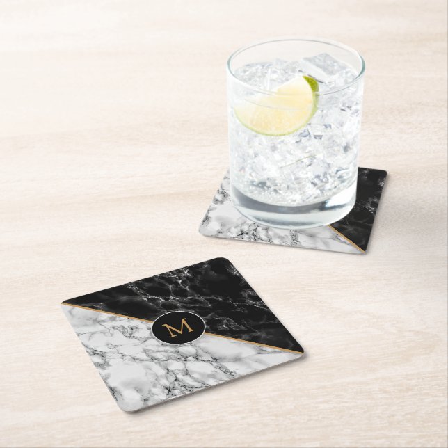 Personalised Letter Faux Marble Paper Coaster (Insitu)