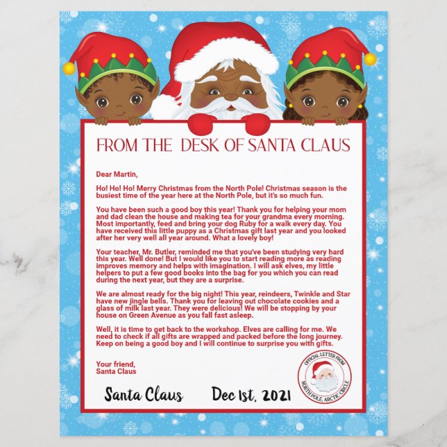 Personalised Letter from Black Santa Claus  (Front)