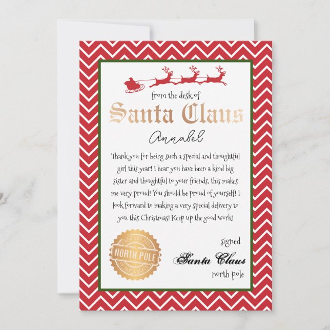 Personalised Letter from Santa Christmas Print Invitation (Front)