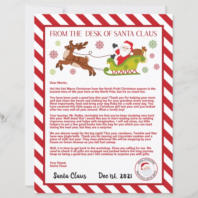 Personalised Letter from Santa Claus  (Front)