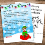 Personalised Letter from Santa   Colouring Page<br><div class="desc">Add your child's name to this personalised letter from Santa Clause. Cute cartoon graphics of a little elf sitting on a bag of toys,  Santa and a Reindeer and a bonus colouring page on the back side.</div>