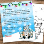 Personalised Letter from Santa   Colouring Page<br><div class="desc">Add your child's name to this personalised letter from Santa Clause. Cute cartoon graphics of a little snowman holding Christmas Lights and a bonus colouring page on the back side.</div>