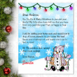 Personalised Letter from Santa   Colouring Page<br><div class="desc">Add your child's name to this personalised letter from Santa Clause. Cute cartoon graphics of a little snowman holding Christmas Lights and a bonus colouring page on the back side.</div>