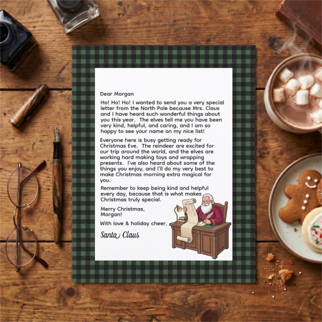 Personalised Letter From Santa Green & Black Plaid (Creator Uploaded)