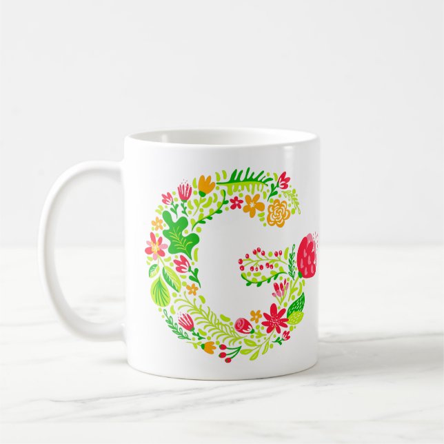 Personalised Letter G in Flowers Coffee Mug (Left)