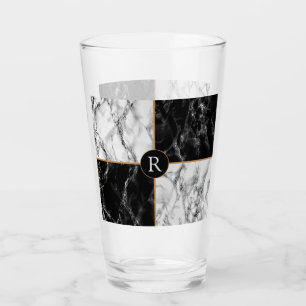 Personalised Letter Glass Black White Marble