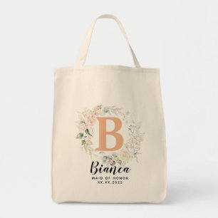 Personalised Letter Greenery Bridesmaid  Tote Bag
