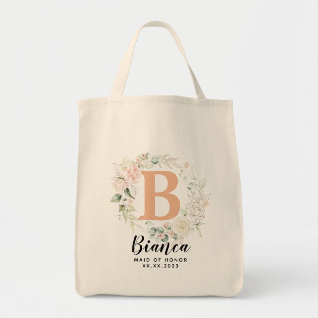 Personalised Letter Greenery Bridesmaid  Tote Bag (Front)