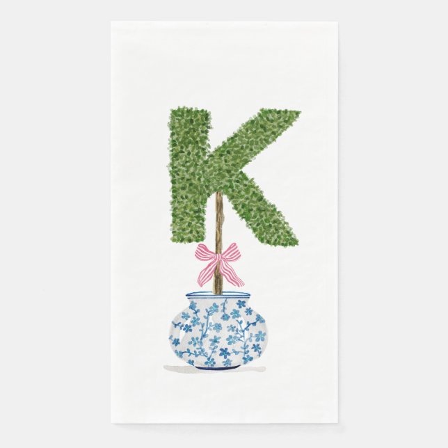Personalised Letter K Preppy Topiary Monogram Napkin (Front)