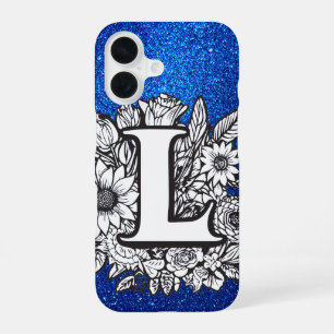 Personalised Letter L Elegant Floral Glitter iPhone 16 Case