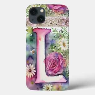 Personalised Letter L Elegant Floral Watercolor  iPhone 13 Case