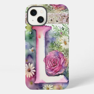 Personalised Letter L Elegant Floral Watercolor iPhone 13 Case