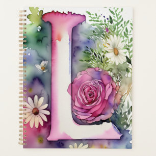 Personalised Letter L Floral Watercolor Notebook Planner