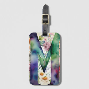 Personalised Letter M Daisy Floral Watercolor  Luggage Tag