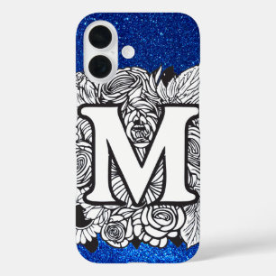 Personalised Letter M Elegant Floral Glitter iPhone 16 Case