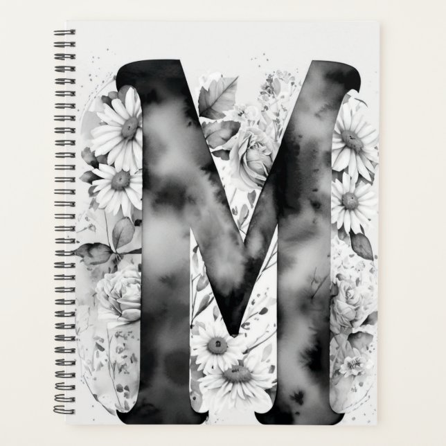 Personalised Letter M Floral Watercolor Notebook  Planner (Front)