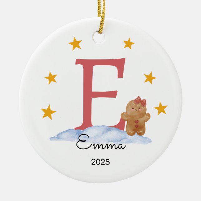 Personalised Letter Name Ornament, Gingerbread Ceramic Ornament (Front)