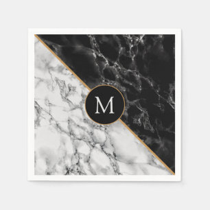 Personalised Letter Napkins Black White Marble