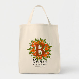 Personalised Letter Orange Bridesmaid  Tote Bag