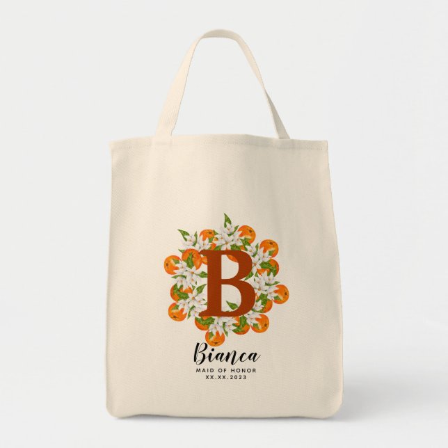Personalised Letter Orange Bridesmaid  Tote Bag (Front)