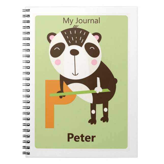 Personalised Letter P | Cute Panda Kids Journal (Front)