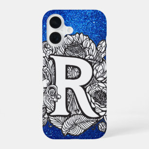 Personalised Letter R Elegant Floral Glitter iPhone 16 Case