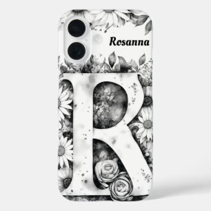 Personalised Letter R Elegant Floral Watercolor  iPhone 16 Case