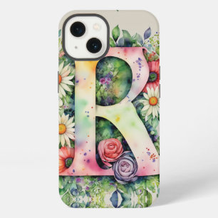 Personalised Letter R Elegant Floral Watercolor iPhone 13 Case