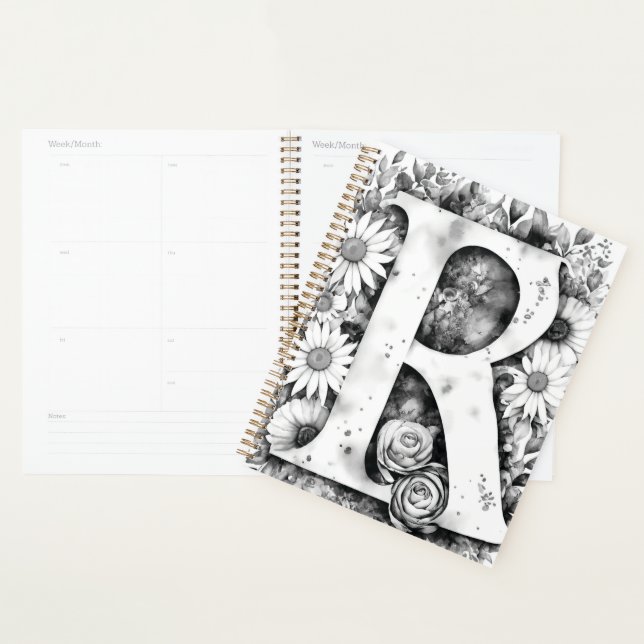 Personalised Letter R Floral Watercolor Notebook  Planner (Display)