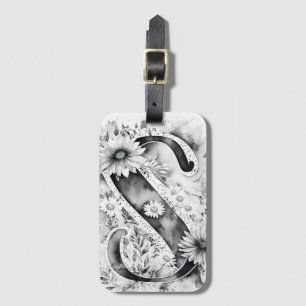 Personalised Letter S Daisy Floral Watercolor  Luggage Tag